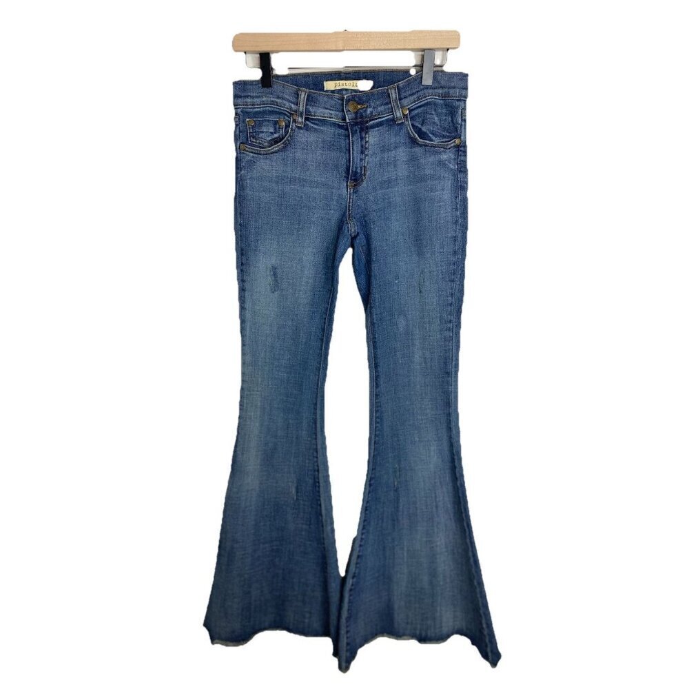 Pistola Ultra Flare Bell Bottom Frayed Hem Distressed Mid Rise Jeans Size 28 - Picture 2 of 12